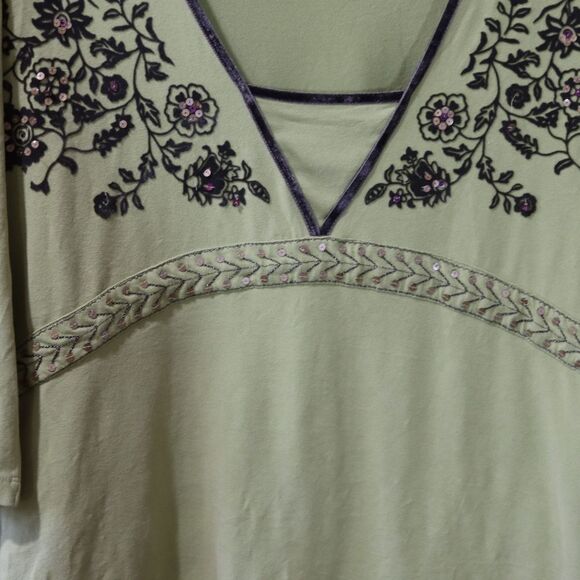 Sigrid Olsen Green Floral Embroidered Blouse 12 Y2K 90s Top - Picture 3 of 15